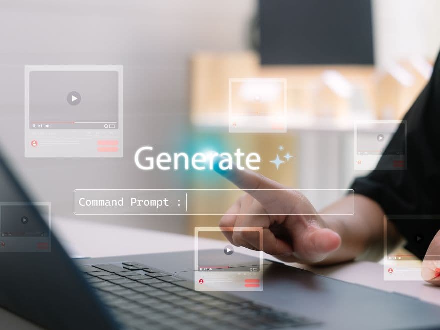 Profissional aponta para tela de notebook simulando a inserção de prompts para anúncio de venda de imóveis para criar roteiros de vídeo.