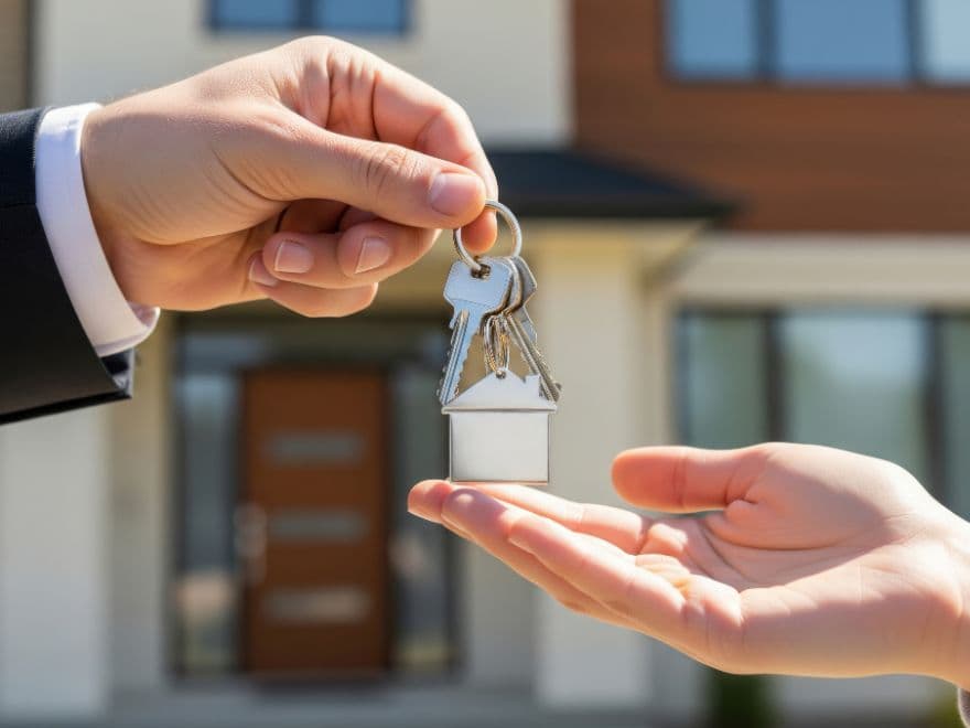 Corretor entregando chaves ao cliente após a conclusão das vendas previstas no VGV.